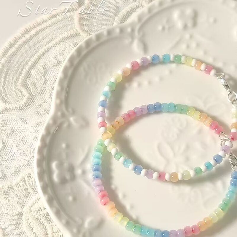 Dopamine Rainbow Bracelet Millet Beaded Bracelet Cat's Eye Bead Design Cute Girl Bracelet Bracelet Student Edition