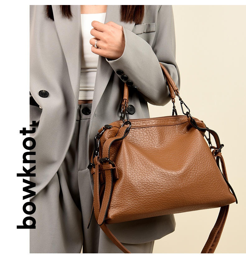 Women's bag Women's bag textured soft leather large capacity commuter tote bag versatile simple handbag_voghion.com