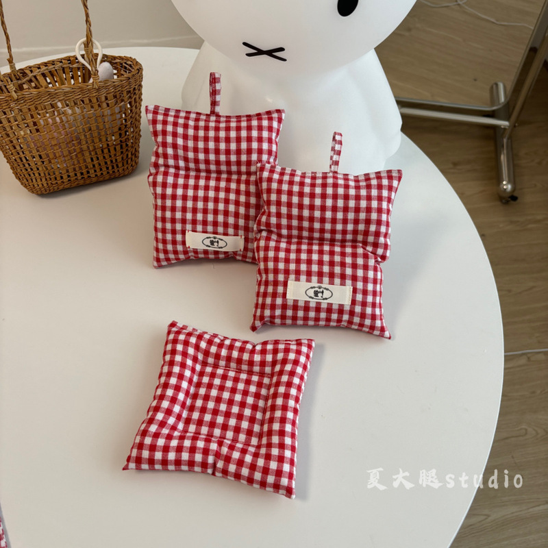 ins韩国博主红色小格子纯棉棉麻餐垫餐布装饰布拍照道具摄影背景|undefined