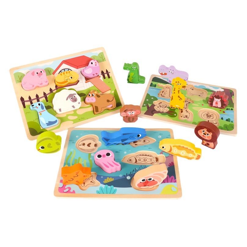 Rompecabezas grande de madera para niños forma cognitiva educación temprana rompecabezas tablero de agarre de mano bebé juego tablero de juguete