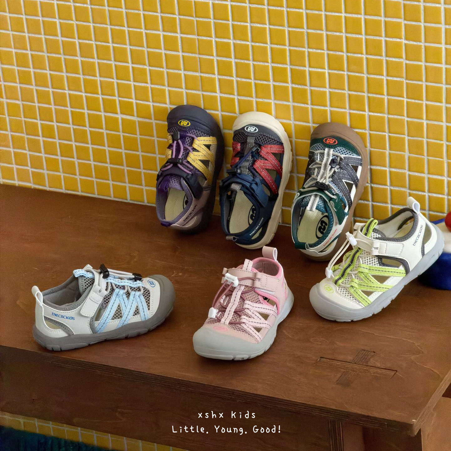 Xshx Mountain Series Outdoor Shoes｜Children's Spring and Summer Unisex Magic Tape Closed-Toe Anti-Kick Rubber Non-Slip Soft Sole