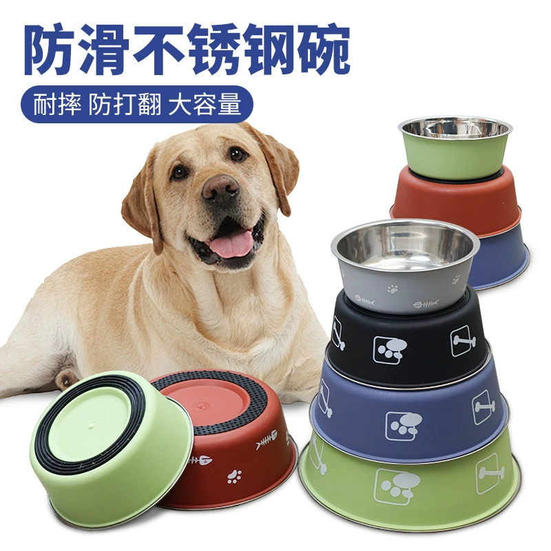 Миска для собак из нержавеющей стали, миска для кошек, силиконовая, нескользящая, ударопрочная, миска для домашних животных большой вместимости, двухслойная утолщенная миска для корма для собак, посуда для корма для домашних животных