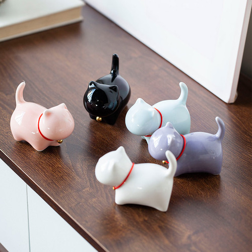 Porcelain teacup pet figurine cute small kitten tea toy small decorative ceramic paperweight pen holder pen stand gift cat tea toy