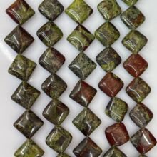 天然花绿石 正方形对角散珠 15MM 半成品diy手链项链饰品配件批发