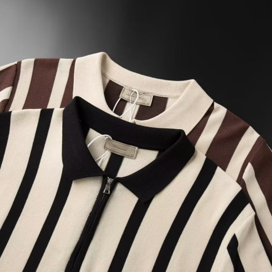 Summer Short-sleeved POLO Shirt Men's Korean-style Retro Striped Distinctive Zipper Half-sleeved All-match Casual T-shirt Men's Teenagers
