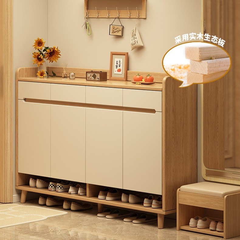 Solid Wood Ecological Board Shoe Cabinet Indoor Wall-Mounted Storage Cabinet Dust-Proof and Storage Integrated Shoe Rack for Home Use