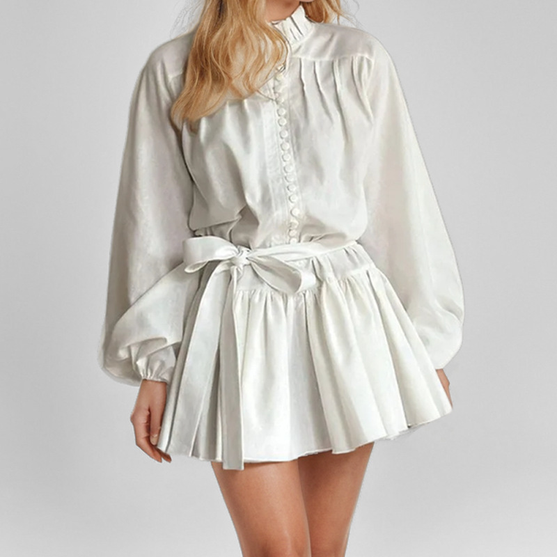 Transfronterizo 2025 primavera Amazon nueva ropa de mujer europea y americana temperamento elegante vestido de cintura con botones estampados image 4
