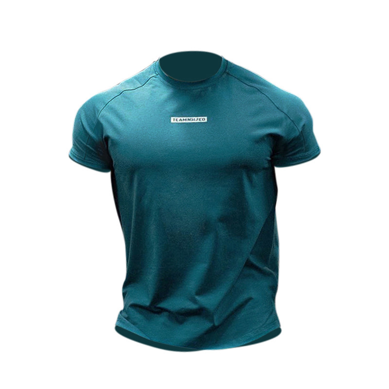 Nuevos deportes de manga corta para hombres elásticos de secado rápido absorción de agua sudor cuello redondo acondicionamiento físico ocio al aire libre camiseta deportiva
