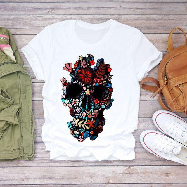 Summer Fashion Skull Butterfly Plant Short shirt NSATE61258