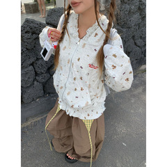原版做工 美式复古碎花连帽卫衣女宽松休闲百搭开衫外套上衣秋