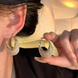 轻奢金丝网状水晶水滴耳环耳圈女气质个性百搭耳扣设计感圈圈耳饰