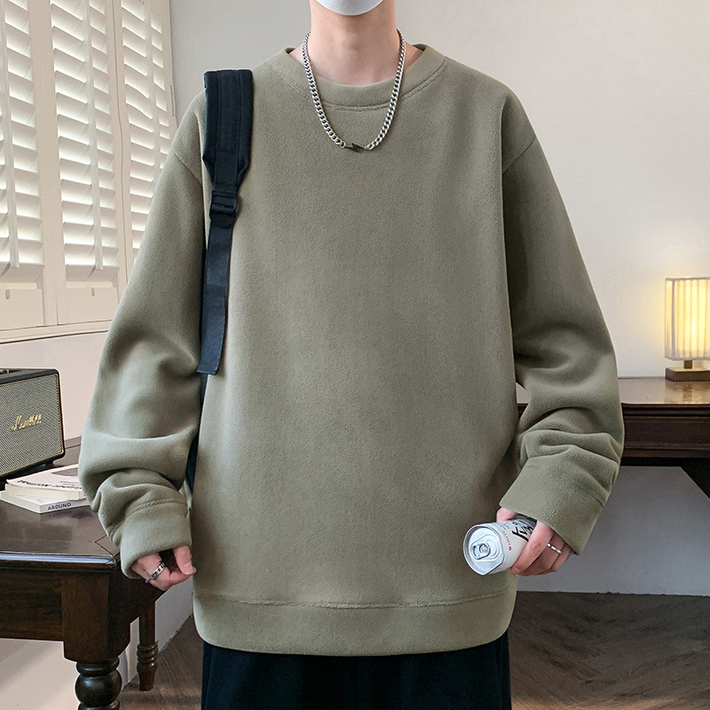 Douyin hot-selling item: Flannel round-neck fleece-lined knit sweater, new autumn and winter model, integrated fleece, warm long sleeves