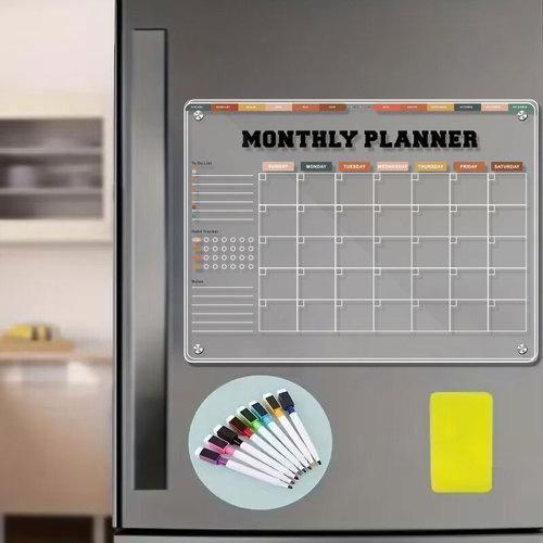 Acrylic Dry Erase Board Note Message Board Refrigerator Magnetic Writing Board Weekly and Monthly Planner Magnetic Refrigerator Sticker