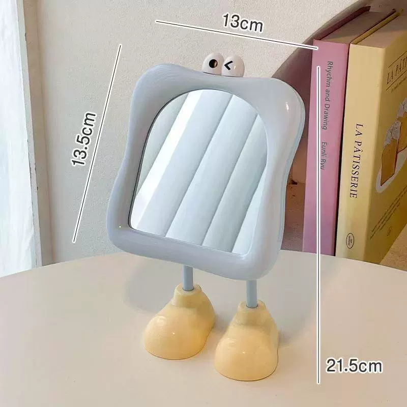 Handheld Tabletop Mirror for Students, Cute Standing Makeup Mirror, Compact Portable (White/Blue/Pink)