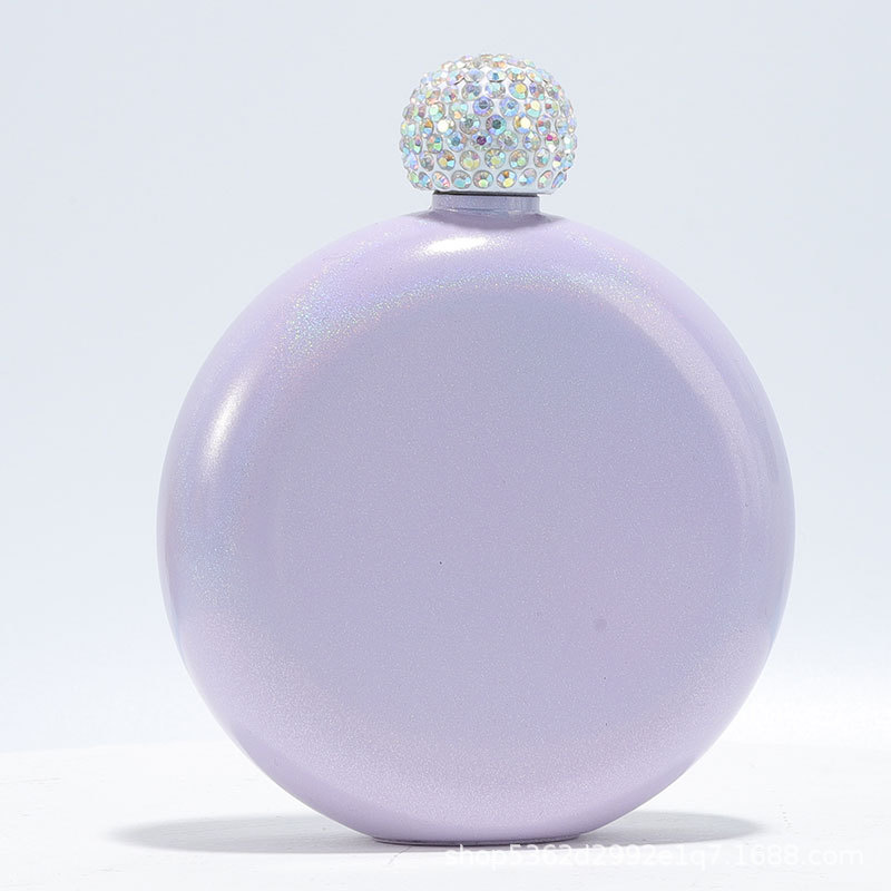 Regalo de gama alta Amazon transfronteriza 304 olla de vino de acero inoxidable pintura brillante cubierta de diamante 5oz ronda portátil Dama