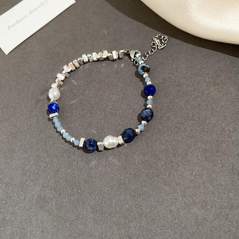 Pulsera de plata rota de perlas de circón de lujo ligero francés, pulsera simple de nicho, pulsera de todo fósforo, joyería de alta gama femenina de verano