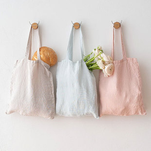 Scandinavian Ins Style Pure Linen Shopping Bag Simple Pure Color Environmentally Friendly French Rain Dew Linen Handbag Spot Wholesale