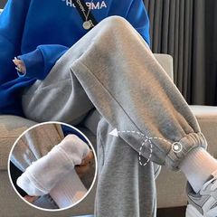 加绒运动裤女秋冬外穿2025新款胖mm大码宽松束脚休闲裤子加厚卫裤