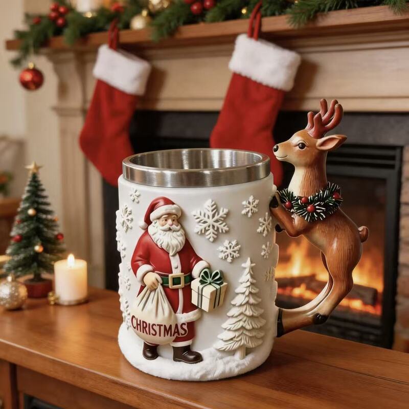 New Christmas Holiday Gift Christmas Coffee Cup Decoration Mug Home Desktop Christmas Decoration 3D Relief
