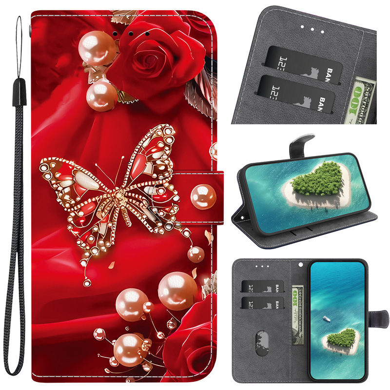 Crystal Pattern Painted Leather Case for Samsung S25 Fe Mobile Phone S25 Ultra Flip Card Wallet