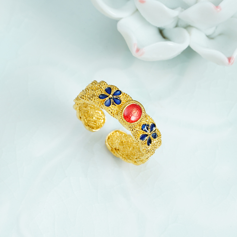 Anillo de oro de arena vietnamita, anillo de rubí de imitación, joyas de bronce chapadas en oro, no se desvanecen