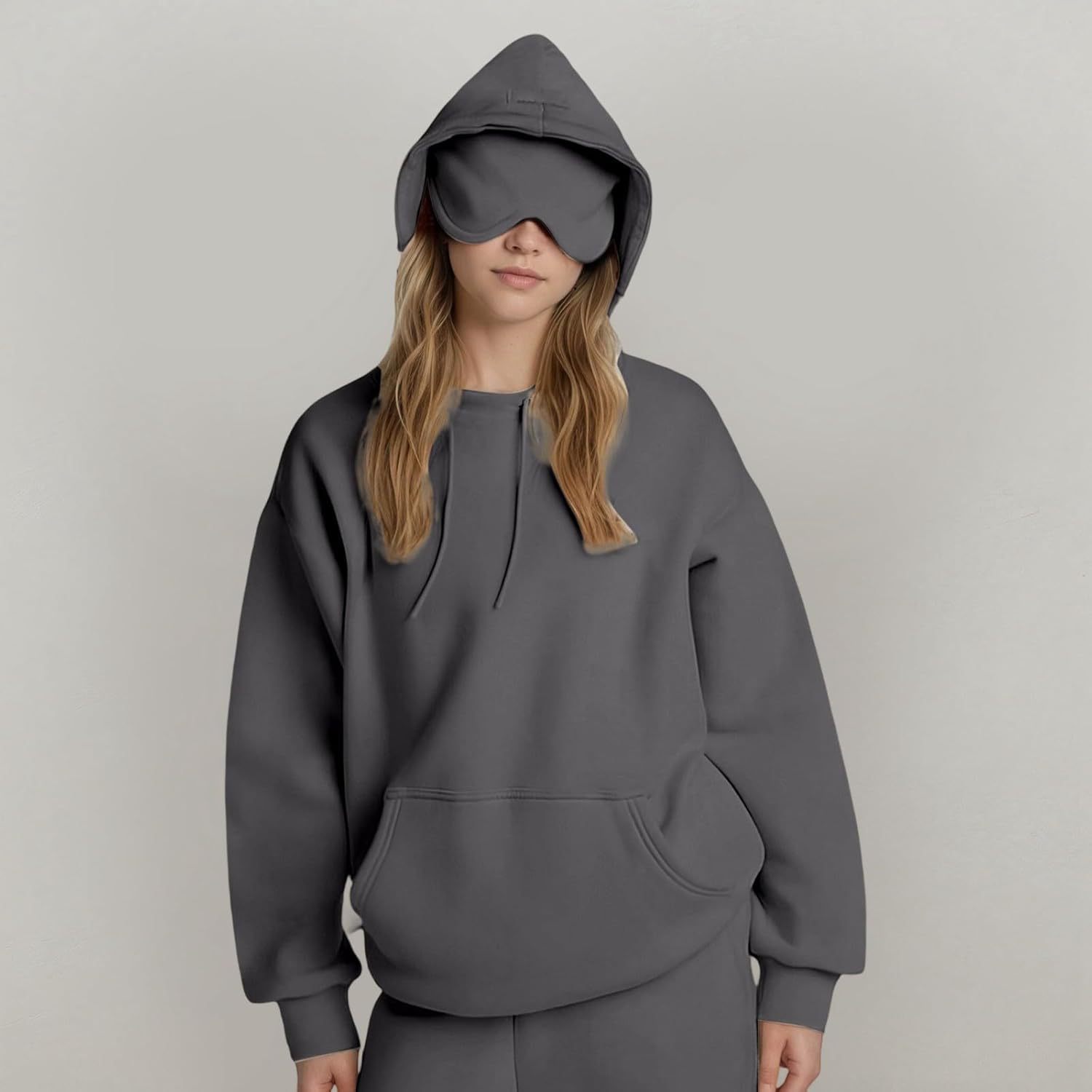 Women's Solid Colour Hooded Jumper Casual Pullover Top_voghion.com