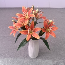 10头把束百合胶片3D打印胶皮仿真花花酒店装饰婚庆装饰家居摆件仿