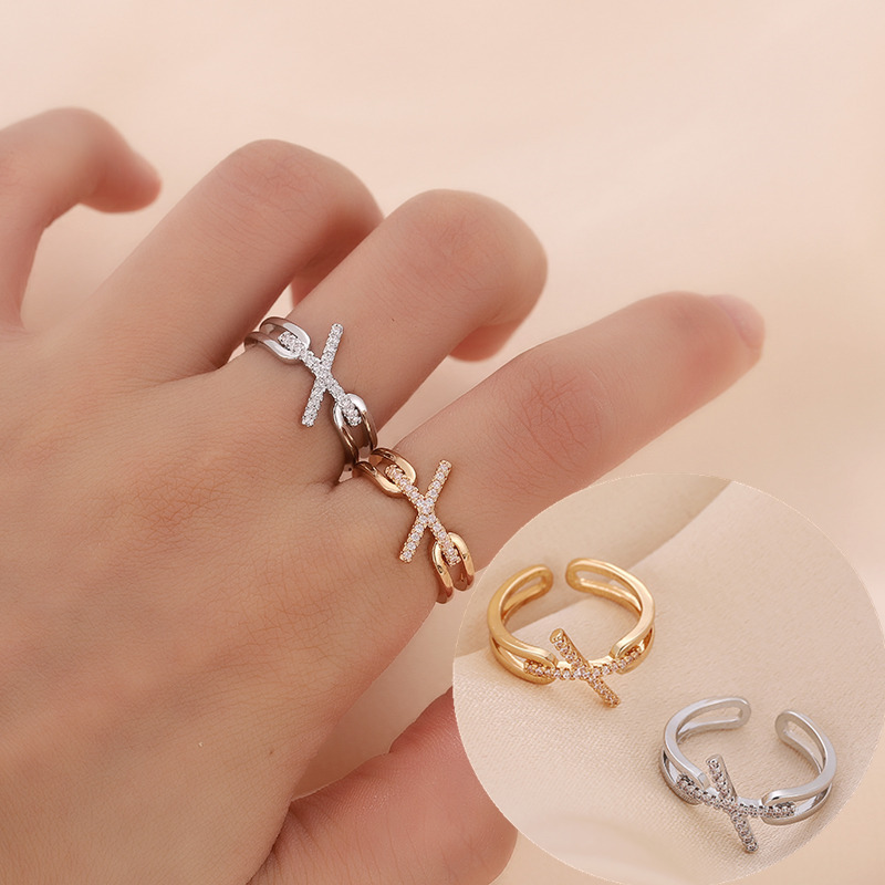 Copper sophisticated adjustable retro small design ring with zircon