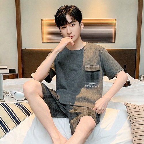 New summer men's short-sleeved shorts suit Korean style simple casual loose plus size can be worn outside home clothes