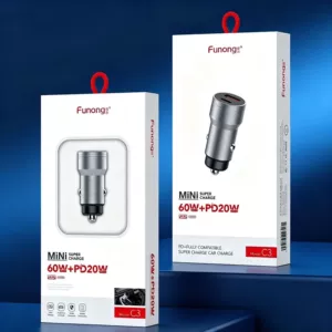 Metal 60W+Pd20W sürətli avtomobil şarj cihazı, Apple Huawei Type-C üçün tam uyğun