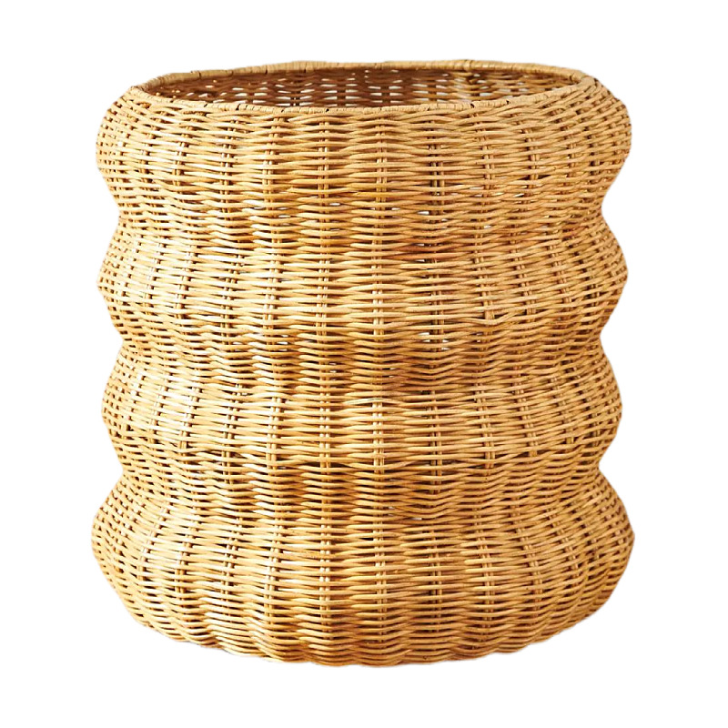 Cesta de almacenamiento de ropa sucia de estilo nórdico natural tejido de caña, canasta de almacenamiento de ropa sucia hecha a mano, canasta de almacenamiento de ropa en forma de S