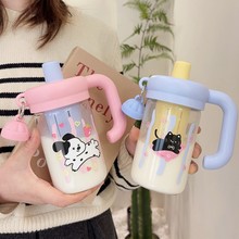 卡通手把吸管水杯耐高温泡茶玻璃杯精美高硼硅水杯可爱礼品水杯