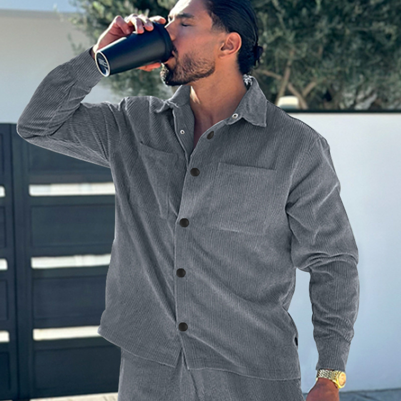 2024 men's casual corduroy button up shirt with multiple pockets, solid color slim fit cardigan jacket, spring/summer_vogarts.com