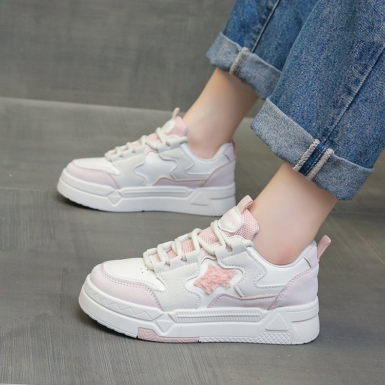 Zapatillas deportivas para mujer, primavera y otoño 2026, con suela gruesa, diseño de bloques de color, informales, blancas, con aumento de altura, punta redonda, deportivas, estilo estrella de verano