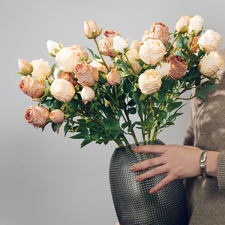 Flores de simulación 5 flores de seda retro rosa de borde focal decoración de boda flores falsas ramo de flores secas diseño de alto nivel