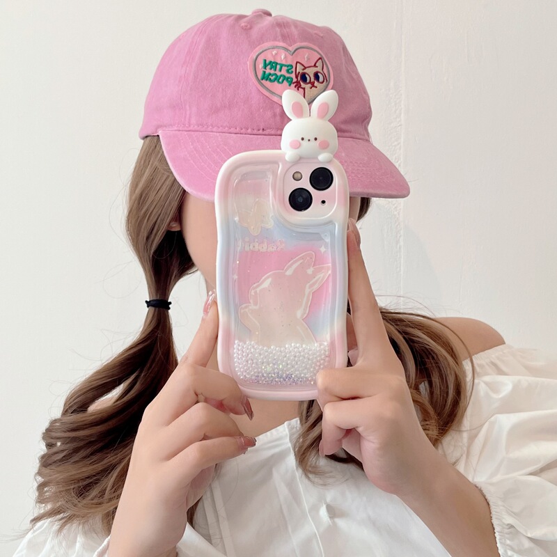 Suitable for Iphone14Promax Mobile Phone Case Apple 13 Quicksand Pink Ins Lying Rabbit 12 Cute and Beautiful