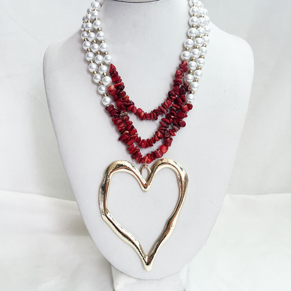 85g Weight Alloy Pendant Material Three Layer Necklace Classification Imitation Pearl Chain Material Beaded Chain Chain Type 1 Piece Quantity Casual, Party Occasion Imitation Pearl, Alloy Material Heart Shape Pattern Unisex Gender Exaggerated, Streetwear Style Exaggerated Streetwear Heart Shape Imitation Pearl Alloy Beaded Chain Statement Necklaces Wholesale 13