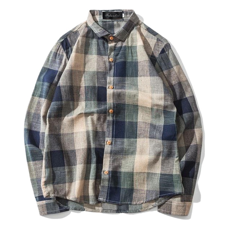 2020 camisa a cuadros de manga larga de estilo coreano de los hombres slim fit juventud moda guapo camisa pareja casual Camisa delgada