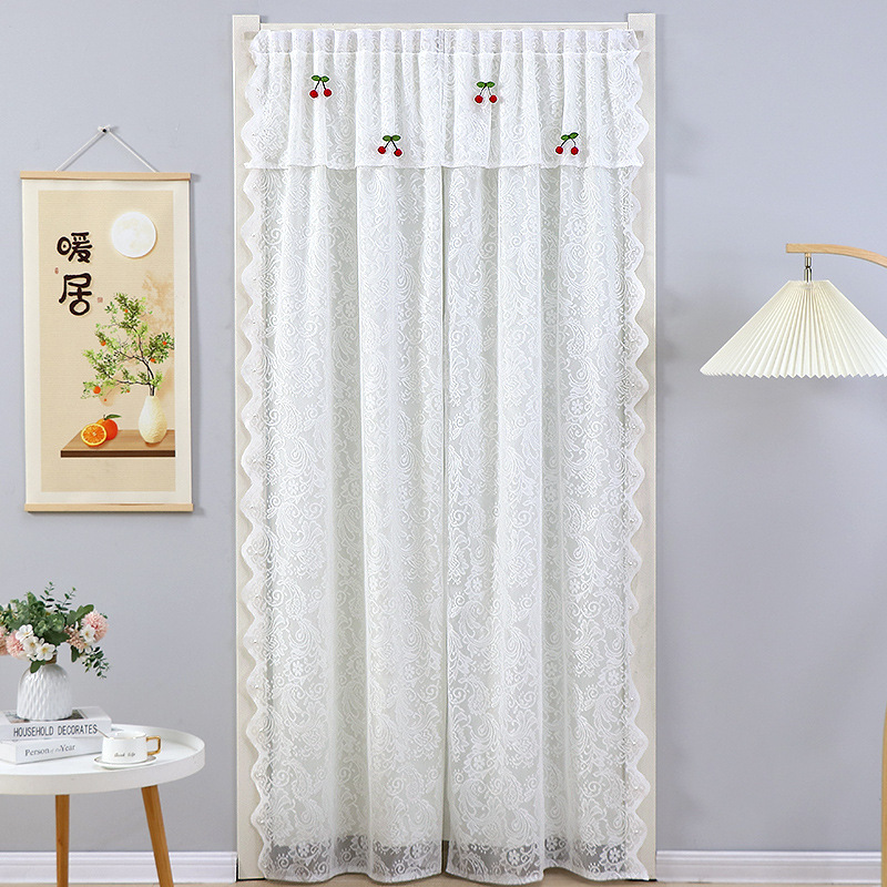 French Entry Luxury Door Curtain Privacy Curtain Punch-free Telescopic Rod Girl Lace Curtain Bedroom Door Curtain Simple Window Short Curtain