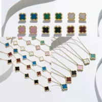 Не выцветает титановая сталь четырехлистная серия набор ожерелья женская мода легкая экстравагантная серьга браслет сеть взрывных украшений