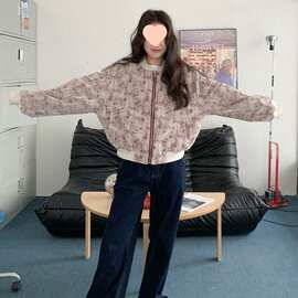 韩版时尚印花夹克外套女秋季年新款超火小个子宽松棒球服