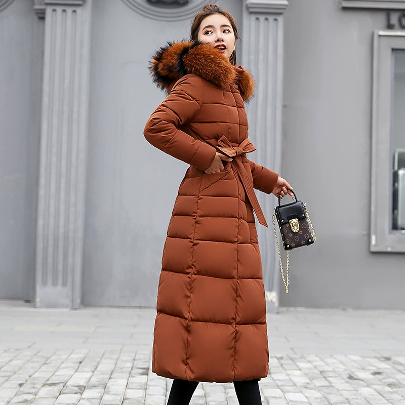 Down maxi jacket, long padded coat, thickened, city style, optional fur collar