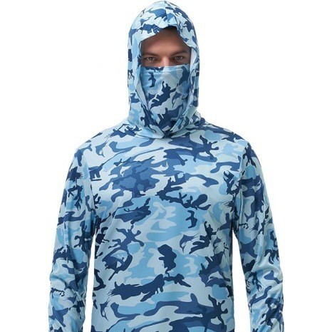 Summer Men's Ice Silk Fishing Clothing Luya Hooded Camouflage Face-Covering Sun Protection Clothing Can Be Cross-Border Fishing Work Clothes