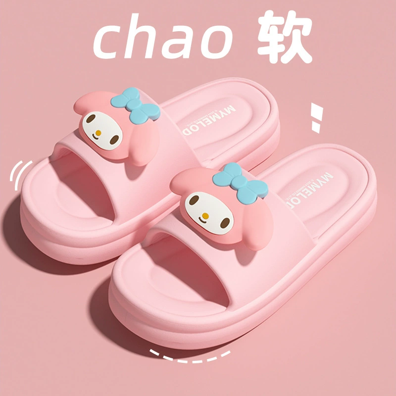 Cute Cartoon Slippers for Women 2025 New Indoor and Home Sanrio Melody Outerwear Silent Soft Soled Sandals for Women
