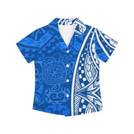 一件起订波利尼西亚海龟图案印花夏威夷衬衫一件代发大码儿童衬衫