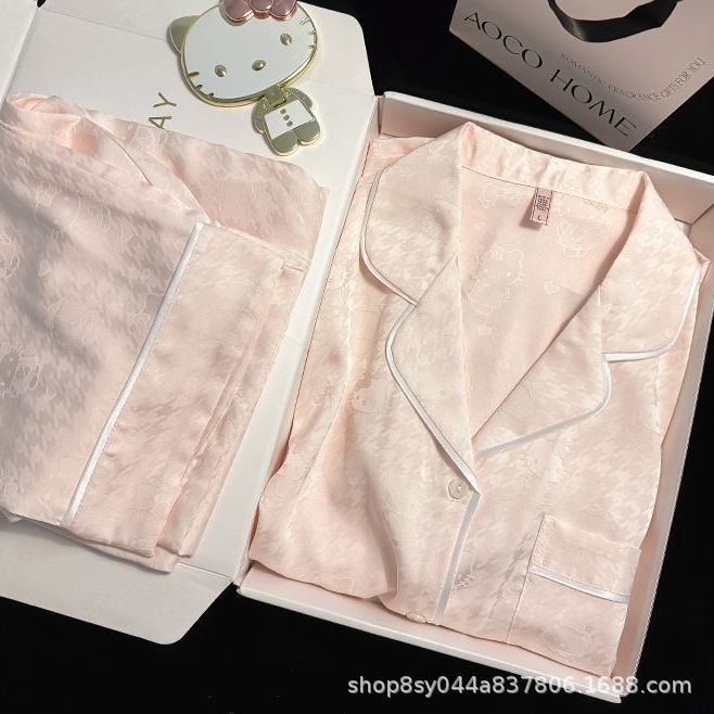Butterfly imprimido pijama de primavera y otoño de mujeres nuevo 2025 seda de hielo ropa doméstica dos piezas de fábrica de comercio exterior transfronterizo