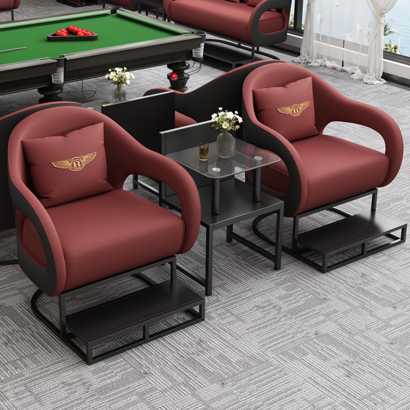 Sala de billar de lujo ligero, sofá, sala de billar, silla para ver el juego, asiento de tarjeta especial para ver el juego, nuevo tipo de combinación de mesa y silla de alta calidad