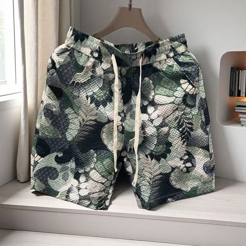 New Summer Thin Men's Casual Printed Quick Drying Beach Shorts Plus Size Straight Leg Five Point Pants_viptrois.com