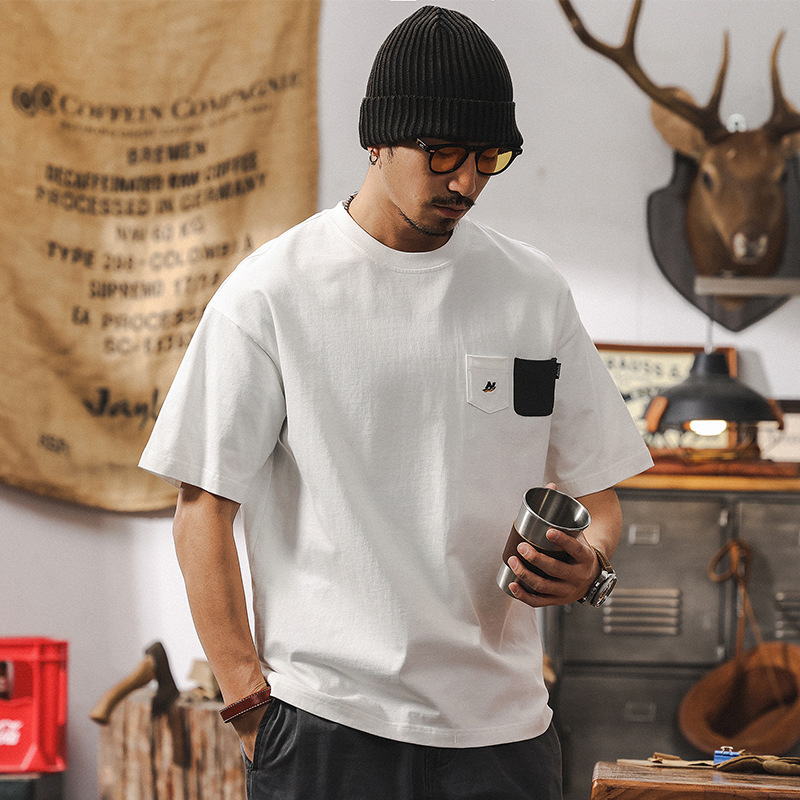 Cotton summer trend retro white short sleeve T-shirt