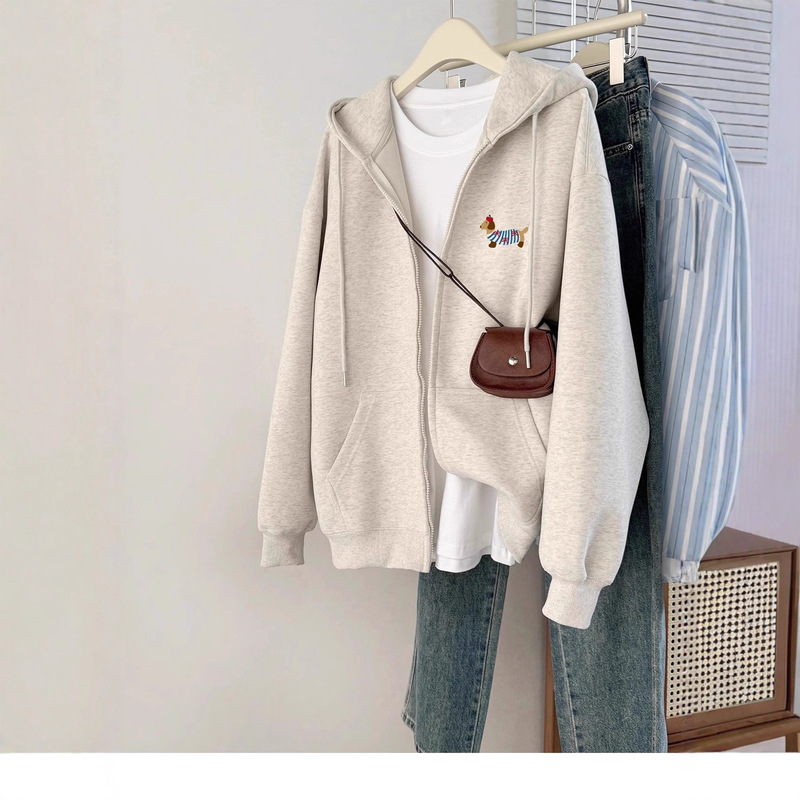 2025 Autumn and Winter Pure Cotton Zipper Jacket Autumn and Winter Fleece-Lined Thickeneded Cartoon Puppy Casual Cardigan Sweatshirt Trendy